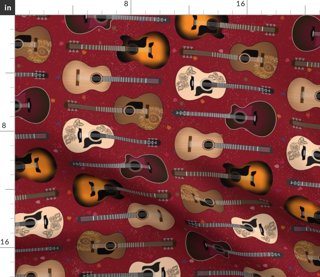 Acoustic Guitars on Red by ArtfulFreddy