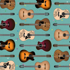 Acoustic Guitars on Teal by ArtfulFreddy