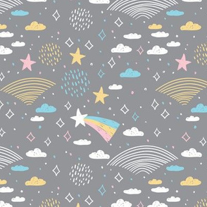 magic tale seamless pattern abstract scales, rain, sky clouds stars, simple Nature doodle lines scandinavian style. Nursery decor trend of the season 