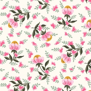 Bright floating pink floral pattern// small scale