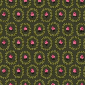 Green round flower patches pattern// small scale