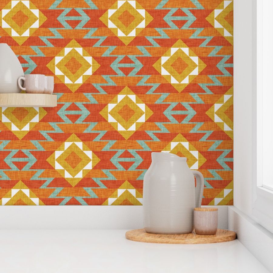 Aztec Pattern Orange Southwest Cowboy Geometric