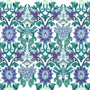 dessin  floral en vert et violet