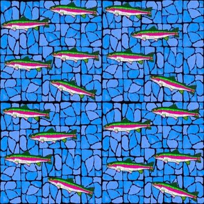 Mosaic Stained Glass swimming 9 trout on blued