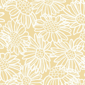 (large scale) yellow white textured daisies camomiles seamless pattern