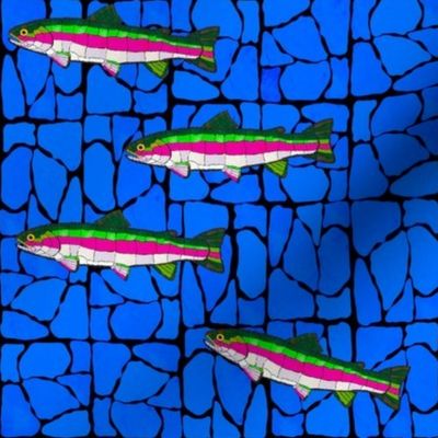 mosaic satined glass  4 trout on dark blues