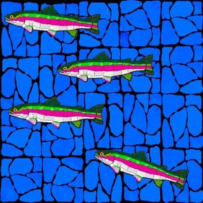 mosaic satined glass  4 trout on dark blues