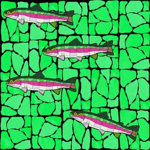 Mosaic Stained Glass 4 swimming trout 