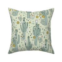 Home on the Saguaro, Owls and Cactus Desert Pattern, Light