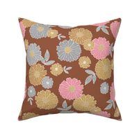 Romantic flower blossom flowers and leaves garden design neutral summer pink burnt orange beige gray LARGE