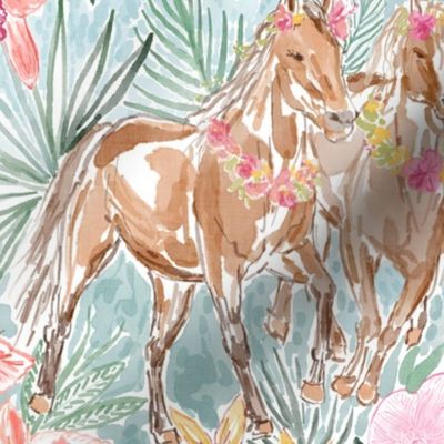 Wild Hawaiian Horses (dusty mint) 18"