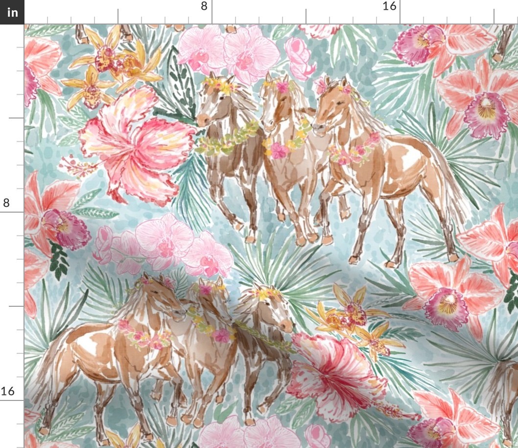 Wild Hawaiian Horses (dusty mint) 18"