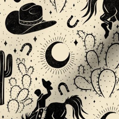 Cowboys and Cacti - large - cream and black