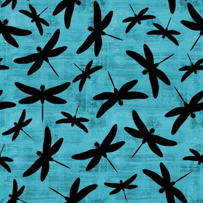 Black Dragonflies On Teal