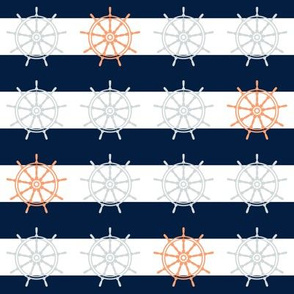 Wheels on 1 inch sailor stripes // grey orange navy