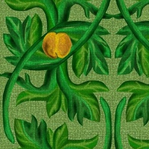 Rococo Leaves and Fruit in Green and Yellow