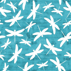 White Dragonflies On Teal