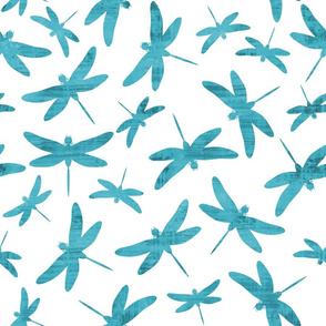 Teal Dragonflies On White