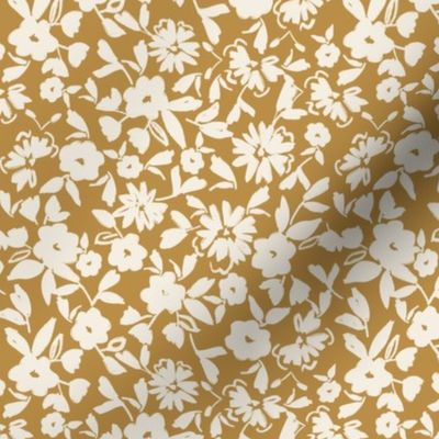 ditsy floral in golden wheat and ivory, farmhouse floral, vintage style © TerriConradDesigns