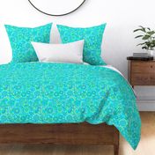142 Groovy Swirls and Flowers  Turquoise