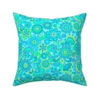 142 Groovy Swirls and Flowers  Turquoise