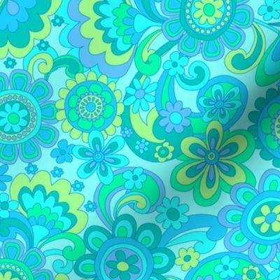 142 Groovy Swirls and Flowers  Turquoise