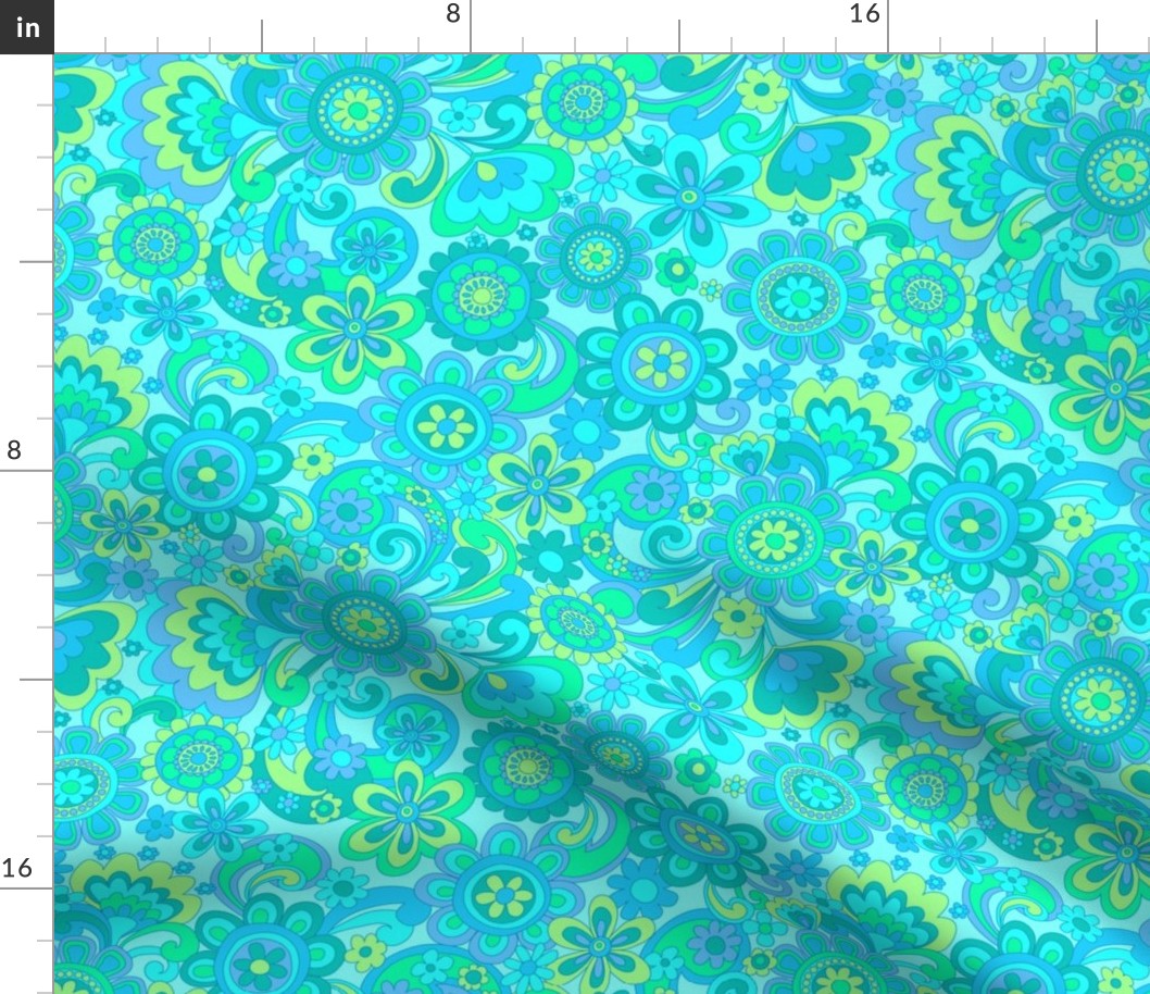 142 Groovy Swirls and Flowers  Turquoise