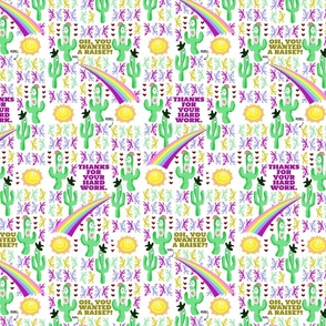 Western Wage Wars -- Sarcastic Worker Pastel Cactus -- Pastel Cactus, Geckos, Suns, Rainbows -- 10.5in x 28.77in repeat -- 300dpi (50% of Full Scale)