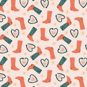 Small Cowboy Cowgirl Boots and Heart Snakes and Spurs Light Peach Teal Green 