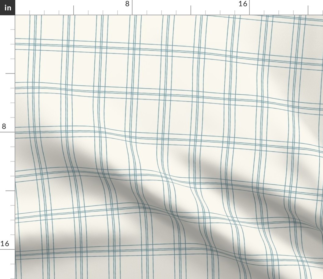 Lined Linens - Quad Plaid - Western Blue, Ivory