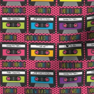 Cassettes on Pink and Black Polka Dots