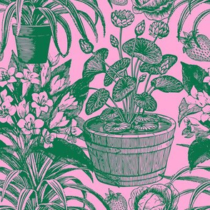 Garden Toile in Pink + Green