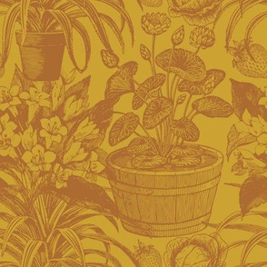 Garden Toile in Goldenrod Mustard + Brown