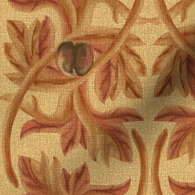 Rococo Leaves and Fruit in Tan and Dusty Rose on Beige