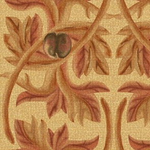 Rococo Leaves and Fruit in Tan and Dusty Rose on Beige