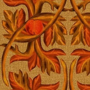 Rococo Leaves and Fruit in Rust and Copper on Beige