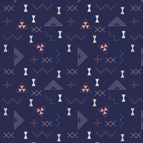 Dark Blue Fabric with a Kilim Design