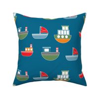 Blue with a  Multicoloured Boats Design