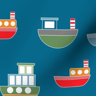 Blue with a  Multicoloured Boats Design