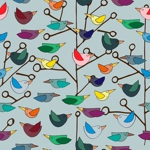 Birds on a tree -light blue