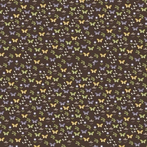 Brown Fabric with a Butterfly and Floral Design