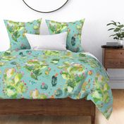 Western paddle cactus floral Mint green Big