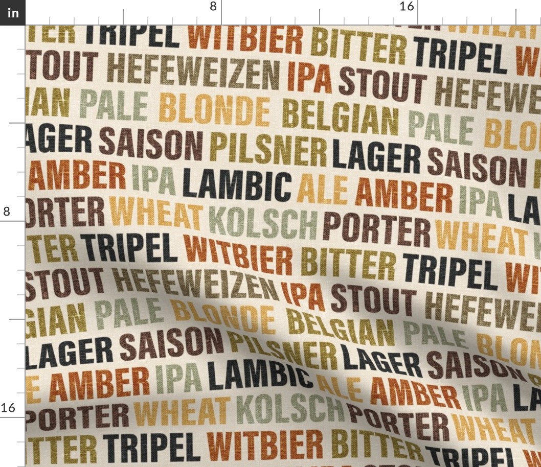 Beer Typography on Camel Linen - large scale