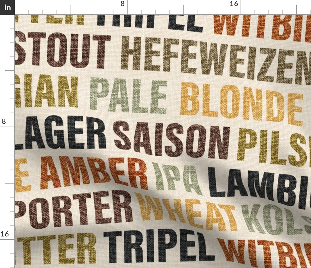 Beer Typography on Camel Linen - EXTRA Fabric | Spoonflower