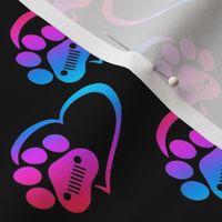 Bigger Jeep Dog Paw Prints and Hearts Red Pink Purple and Blue on Black