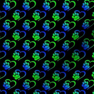 Smaller Jeep Dog Paw Prints and Hearts Blue and Green on Black