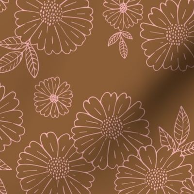 Romantic flower blossom flowers and leaves garden design neutral summer stone brown pinkLARGE