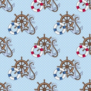 Bigger Steamboat Willie Nautical Nursery Anchors Life Rings Ship Wheel Blue