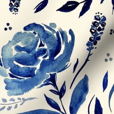 ( large ) Roses  bloom - watercolor rose -  blue (8) 
