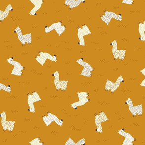 Llamas in mustard background